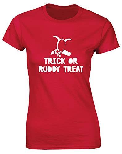 Hippowarehouse Trick Or Ruddy Treat Womens Fitted Short Sleeve t-Shirt (Specific Size Guide in Description) Red