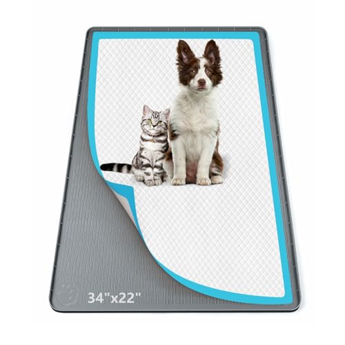 Pee Pad Holder for Dogs, 34" x 22" Silicone Pee Tray Mat Leak-Proof, High Edge, No Spill Pet Pad Holder for Puppy, Cat, Rabbit, Training Pads for Floor Protection, No Pee Pads (Dark Grey)