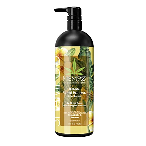 Hempz Biotin Hair Shampoo - Original Light Floral & Banana - For All Hair Types Growth & Strengthening of Dry Damaged and Color Treated Hair Hydrating Softening Moisturizing - 33.8 Fl OZ