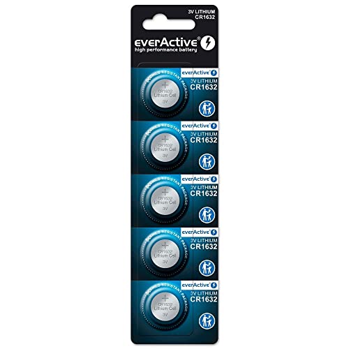 everActive CR1632 3V, 5X Lithium Knopfzelle Batterien, leistungsstärkste Batterie, 10 Jahre Haltbarkeit, 5 Stück -1 Blisterkarte