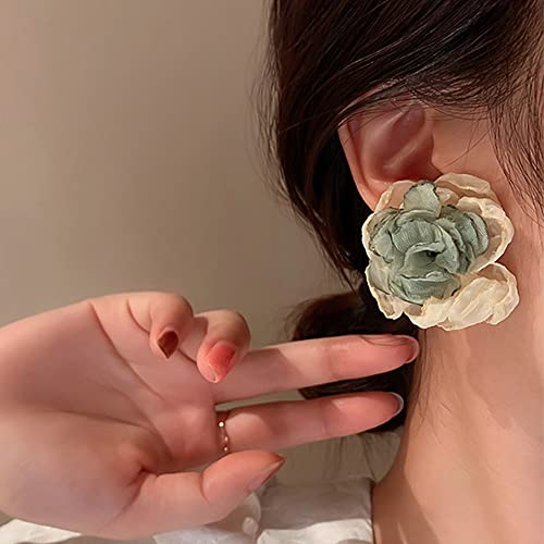 Boho Fabric Flower Stud Earrings Handmade Chic Floral Petal Asymmetric Earrings Wedding Earrings Vacation Festival Jewelry For Women Girls #TOP3