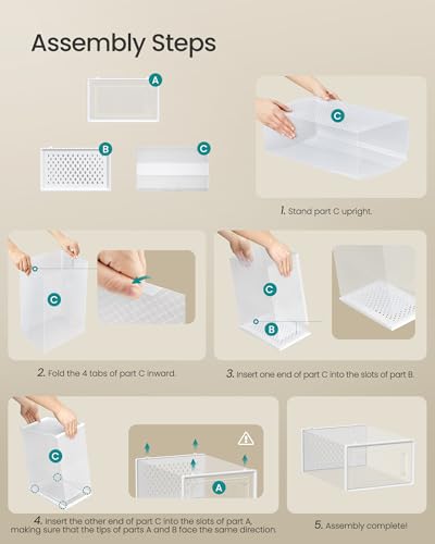 Image of SONGMICS Shoe Boxes, Pack of 15 Shoe Storage Organizers, Stackable Clear Plastic Boxes for Closet, Sneakers, 13.1 x 9.1 x 5.6 Inches, Transparent and White ULSP015W02