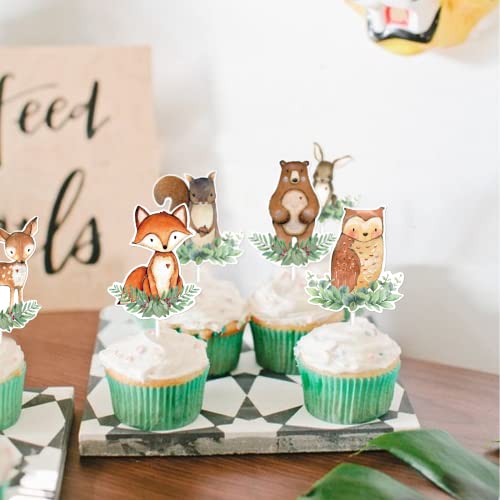 Kitmous 754422357869 48Pcs Animal Cupcake Toppers, Woodland Theme Baby Shower Decorations Woodland Creatures Baby Shower Forest Animal thumb #2