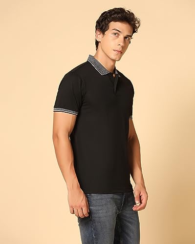 Image of INKKR Men's Solid Polo Collared Neck T-Shirt Combo (Black,L.Blue)-XXL