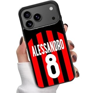 Cover Personalizzata compatibile con iPhone 17 Pro e 17 Pro Max con Nome e Numero – Custodia Tifoso Rossonero Milan con Pellicola in Vetro e Protezione Fotocamera – Idea Regalo Calcio