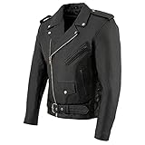 Event Biker Leather Men's Basic Motorcycle Jacket with Pockets (Black, Medium)