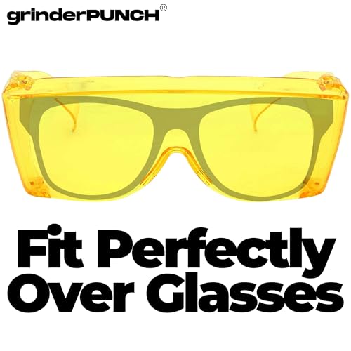 grinderPUNCH Cover-Ups Night Driving Fit Over Sunglasses - Wrap Around Sunglasses - People Who Wear Prescription Glasses in the Sun (Yellow)2