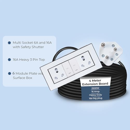 Image of Extension Board Heavy Duty Multi Socket 15A /16A /20 (2500 Watts 16A Big Plug and Two 16A Socket and Two 20A Switch, 4 Meter)