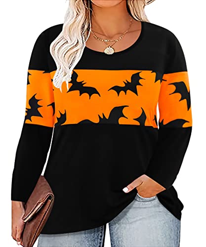 Image of CARCOS Plus Size Tops for Women Color Block Flower /Striped /Camo Crew Neck Long Sleeve Tee Shirt