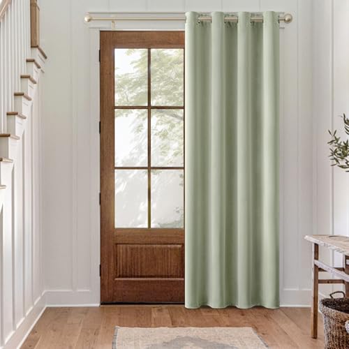 MIULEE Cortina Verde Salvia 140x225cm Anti-Luz Moderna Opaca Termica Aislante Frio Calor Blackout Ojales Puerta