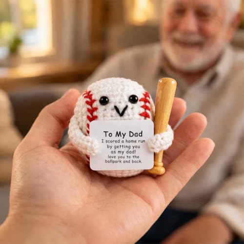 Image of PATPAT Handmade Plushies Crochet Toys Desk Decor with To My Dad Message Card & Baseball Bat, Cute Stuff Crochet Doll Gift for Office Home for Dady Stress Relief Toys Adults Father Day, Birthday Gifts