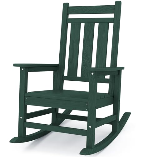 Image of KINGYES Oversized Outdoor Rocking Chair, HDPE Patio Rockers, Green