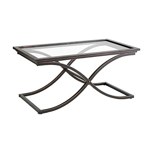 Sei Furniture Vogue Tempered Glass Top Coffee Table, Black, Copper Distressed #TOP1