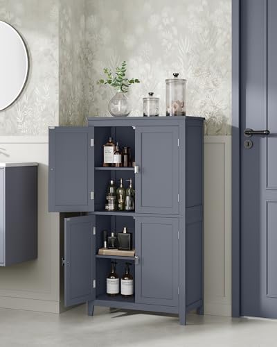 Image of VASAGLE Floor Storage Cabinet, Freestanding Unit, 4 Doors | Adjustable Shelves, 11.8 x 23.6 x 43.3 Inches, for Entryway, Bathroom, Slate Gray, UBBC552G01