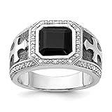925 Sterling Silver Black Diamond Onyx Cross Mens Ring White Night Gemstone Man Fine Jewelry For Dad Mens Gifts For Him