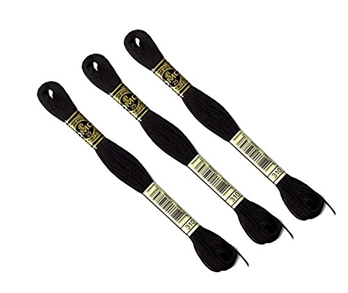 DMC - Lot De 3 échevettes DMC, Fil à broder Mouliné 117MC, 100% coton - S'adapte à toutes techniques et tous supports, idéal point de croix (NOIR)
