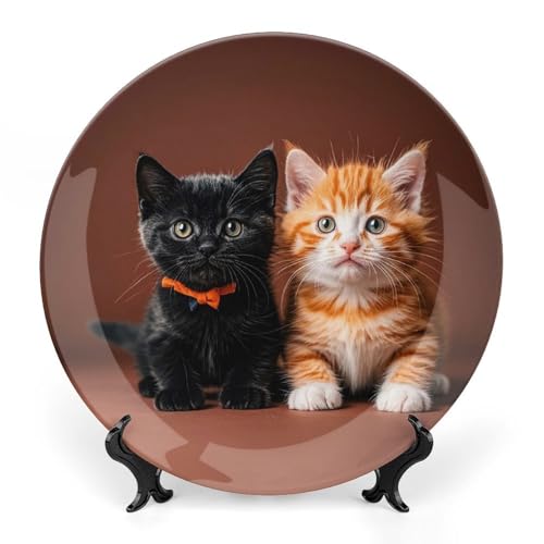Plato decorativo de porcelana con gato blanco 6 pulgadas miniatura 1