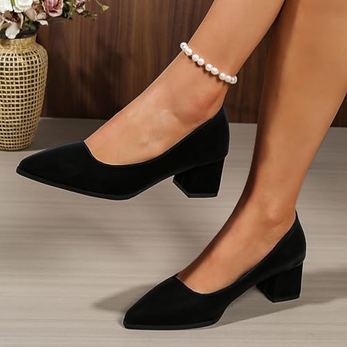 Elegant Women's High Heels Chunky Block Heel Pointed Toe Slip On Dress Shoes Comfortable Stylish Versatile for3