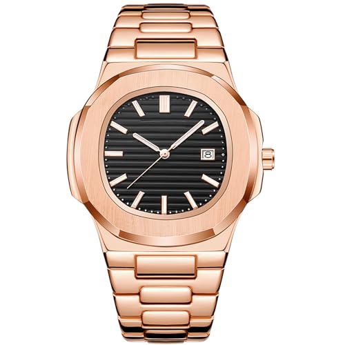 BARAMON Wrist Watches for Men, Nautilus Stainless Steel Quartz Movement Date Luxury Style Men's Luminous Hands Casual Business Watches