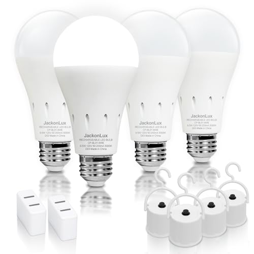 JackonLux Rechargeable Light Bulbs 5000K Daylight for Lamps 4 Pack