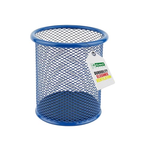 LEVIATAN Portalápices de Malla Metálica Redondo - Portalápices de Escritorio, Estable - Organizador de Oficina Azul Marino, Diámetro de 91 mm