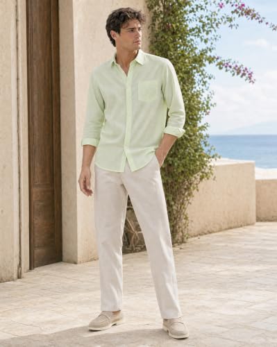 Image of Nobero Breezy Premium Linen Cotton Shirt for Men | Stylish Casual Shirts for Men | Semi Cut Collar | Box Pleat | Curved Hem | Regular Fit | Full Sleeve | S-XXXL