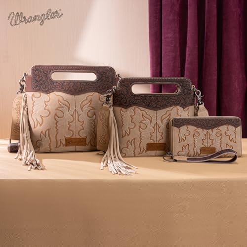 Image of Wrangler Western Handbag for Women Crossbody Bag Top Handle Shoulder Bag Embossed Cowgirl Fringe Purse