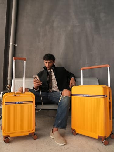 Image of FUR JADEN The Aviator 55cm German Polycarbonate Travel Luggage Cabin Suitcase with 8 StealthTech Silent Shock Absorbing Wheels, TSA Lock & Aerospace Grade Wide Trolley (Sunflare, Cabin 20 inch)