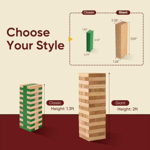 Image of Giant Stacking Tower Game - Stacks Up to 5FT - Premium Wooden Blocks Stacking Tower Game for Family Party, BBQ & Lawn Games - Natural