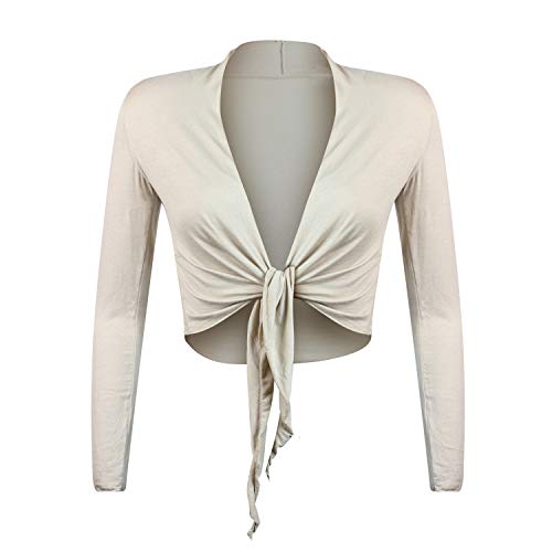 Glamexx24 Bolero corto para mujer, bolero, cárdigan de punto, elegante, bolero de noche, bolero de boda, manga larga, caqui, S-M