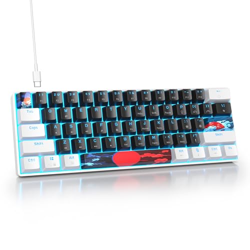 Image of Protable 60% Percent Gaming Keyboard Mechanical, Mini Compact Ice-Blue LED Backlit 61 Keys Wired Office Keyboard with Red Switch for Mac /Win /PS4 /PS5(61Black /red Switch)