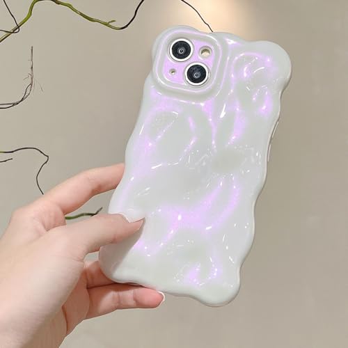 YUMESS Corea 3D Meteorite Pearl Cream White Soft Phone Case para iPhone 14 Pro MAX 13 12 Pro MAX 11 Fashion Wave Bumper Cover, Púrpura, para iPhone 12