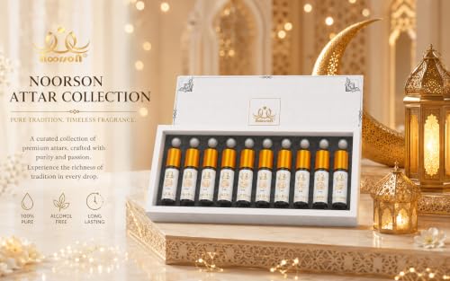 Image of Classic Combo - Pack of 10 Premium Non-Alcoholic Attar Perfumes (6ml Each) | Long Lasting Fragrance Set for Men & Women | Pure Alcohol-Free Roll-On Perfume Oil | Buy Noorson Classic Combo Pack of 10 Long Lasting Attars | Luxury Alcohol-Free Perfume Gift Set