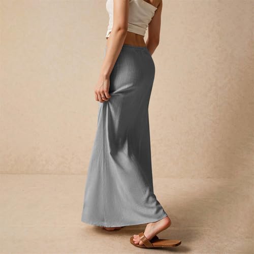 Womens Linen Maxi Skirt Drawstring Low Rise Long Skirts, 2025 Summer Casual Comfortable Bohemian Beach A-Line Skirt3