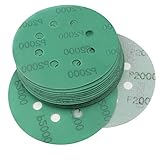 5Inch Sanding Discs,2000 Grit Sandpaper,Wet Dry 8 Holes Dustless Film Green Line Hook and Loop Random Orbital Sander Paper by MAXMAN,20-Pack