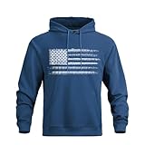 BlackTeak Men's Hoodies American Flag Print Sweatshirt Casual Drawstring Long Sleeve Hoodie Kanga Pocket Pullover(XL,Blue)