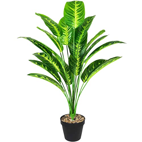 AIVORIUY Planta Artificial Ave del Paraiso Árbol Artificial in Maceta Hawaiian Tropic Palma Plantas Banano y Hoja Verde 80cm para Hogar Baño Boda Salon Planta Falsa Decoración (Amarillo)
