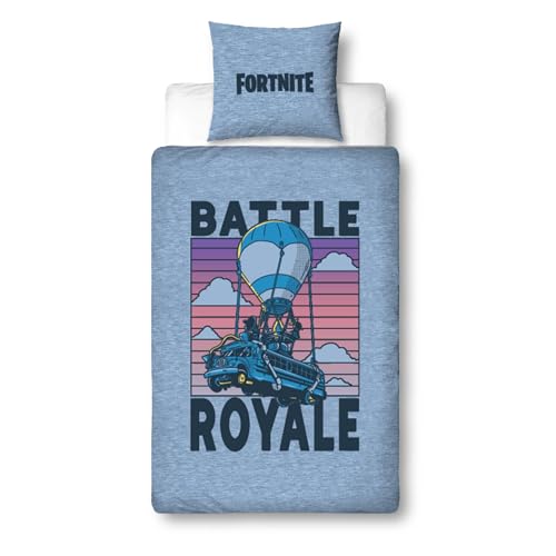 Fortnite Juego de cama de 135 x 200 cm, diseño de Battle Royale, 1 funda de almohada de 80 x 80 cm y funda nórdica de 135 x 200 cm, con cremallera, diseño reversible, artículo para fans de