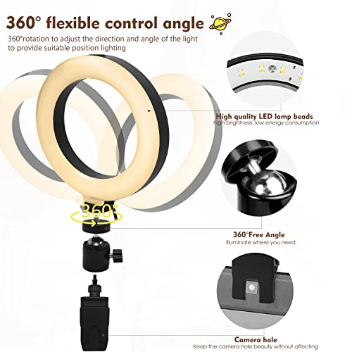 Onite Ringlicht Laptop, 6,3'' Selfie Licht mit Handy Stativ & Clip, LED Ring Light 3 Lichtfarben+10 Helligkeiten 360… – Bild 6