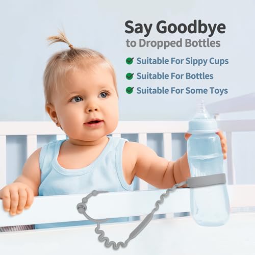 Image of Baby Toy Straps - 1 Drag 2 Design for Toy Safety - 5 Food-Grade Silicone Straps for Strollers, High Chairs, Cribs & Car Seats - Navy, Dark Gray, Pink, Spearmint + Sippy Cup Strap