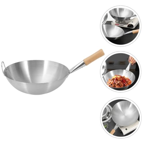 Sartén Wok de acero inoxidable con mango de madera miniatura 2
