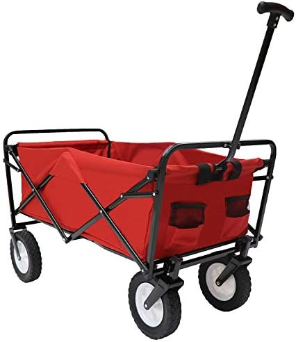 Victoria Young Collapsible Outdoor Utility Wagon Folding Cart All-Terrain Wheels Trolley for Shopping Beach Garden, Red