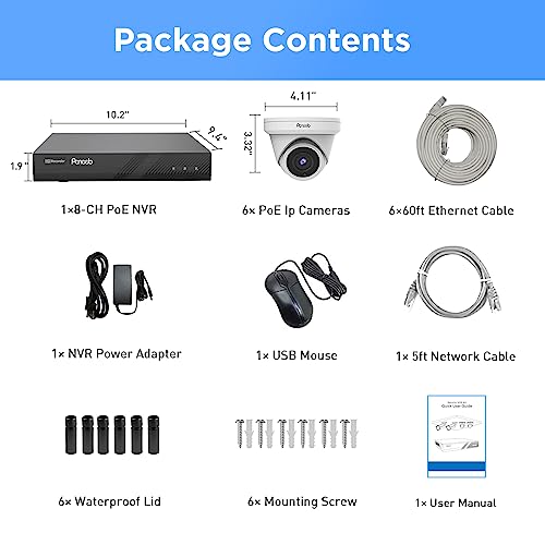 Panoob 8 Channel Security Camera Systems Poe, 6Pcs Wired 6Mp Dome Ip Camera, Ai Human Vehicle Detection, 2.8Mm Wide Angle, Ip67 100Ft Ir Night Vision Built-In Mic, 4K 8 Channel Nvr 2Tb Hdd, Pd0608-6M #TOP7