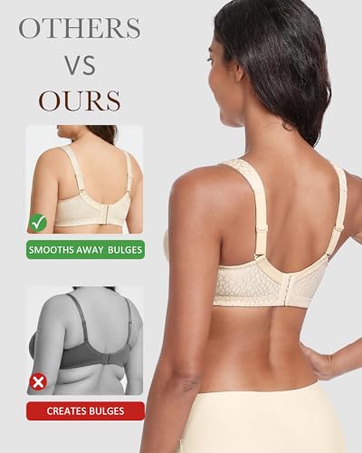 Lemorosy Damen Komfort Vollschalen Minimizer BH Ohne Bügel Ungepolstert Große Brüste Starker Halt Bügelloser Klassischer Entlastungs Bra (100G, Beige) 5
