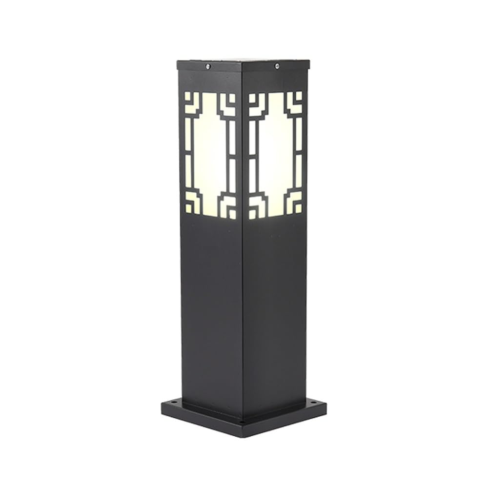 GTHTUHFD Black Pillar Outdoor Light, Chinese Style Pole Lamp, Modern Street Lighting For Patio, Backyard, Front Porch Decor,4-sided Pattern-H:23.6inch/