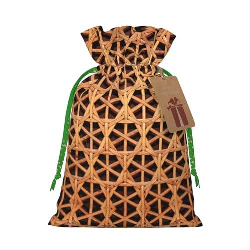 Bolsa de regalo de mimbre tejida de lino con cordón, bolsa de regalo para fiestas de Navidad, bolsas de almacenamiento reutilizables