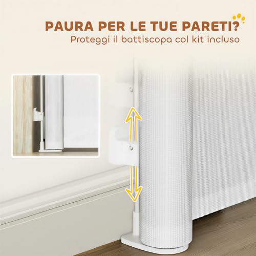 Miniatura 7 de Pawhut Barrera Para Perros Retráctil 0-125 Cm Puerta Para Perros Pequeños Extensible Barrera De Seguridad Para Mascotas Con Interruptor De Cierre Para Escaleras Puertas Pasillos Blanco