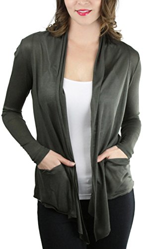 Image of ToBeInStyle Womens Open Front Long Sleeve Lightweight Asymmetrical Draped Cardigan with Side Pockets