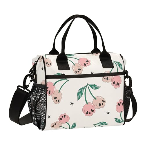 Glaphy Cherry Skull Berry Stars Halloween Lunch Box for Men Women Insulated Lunch Bag Cooler Bag Large Adult Lunch Box for Work Picnic Travel