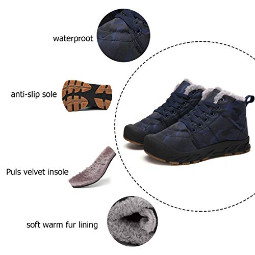 Fansite Boys Snow Boots Winter Waterproof Slip Resistant Cold Weather Shoes（Little Kid/Big Kid Blue37 #TOP1